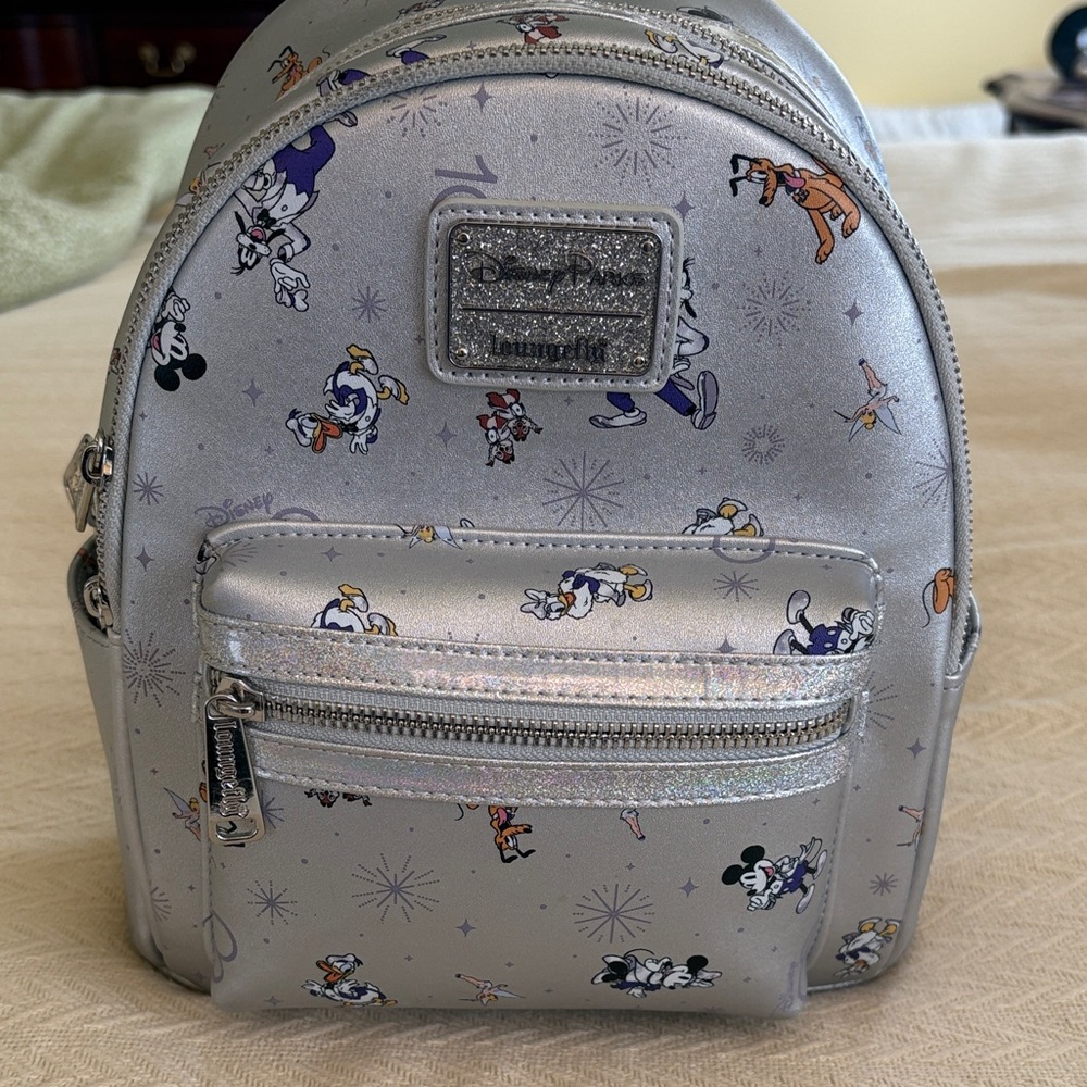 Disney Loungefly 100th Mickey Anniversary Silver Backpack with Character Design